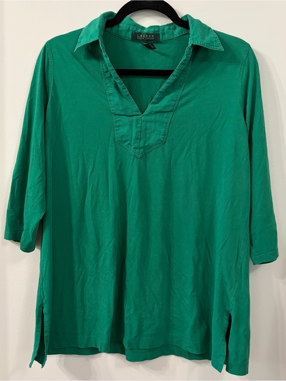 Lauren Ralph Lauren Women’s Split Neck Collared Blouse Size 1X Cotton Preppy